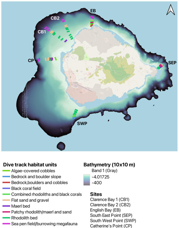 Figure 1. Preliminary habitat map showing the distribution of mesophotic habitats around Ascension Island.