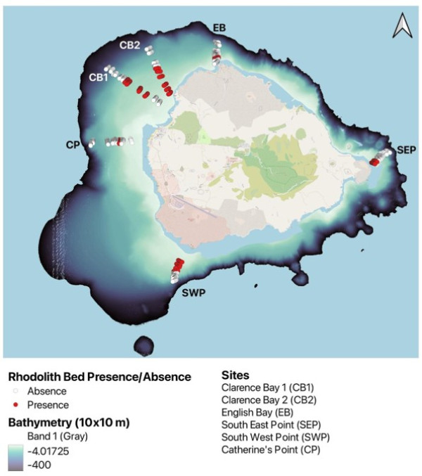 Figure 3. Distribution of mapped rhodolith beds identified during the Mesophotic Project.